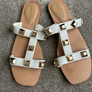 Marc Fisher White and Gold Studded Sandals